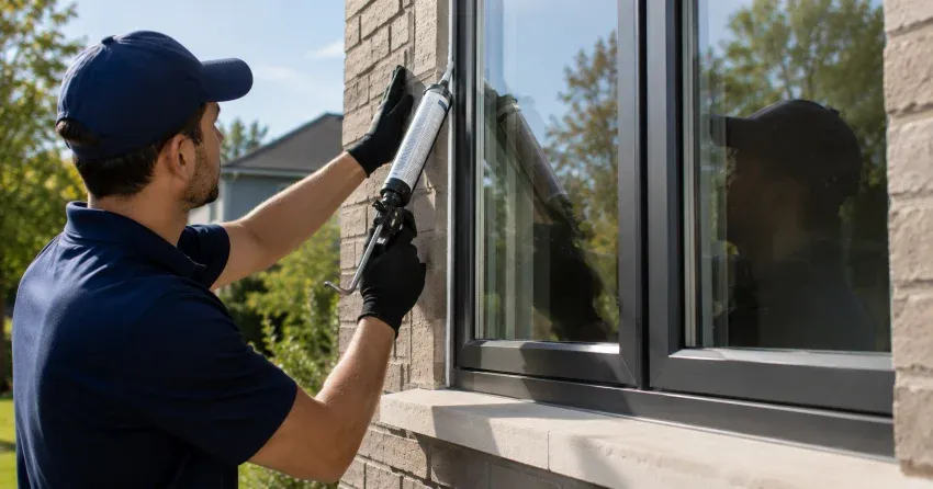 Aluminum window frame with double glazed insulated glass unit installed in a residential wall in Forest Road, Stratford