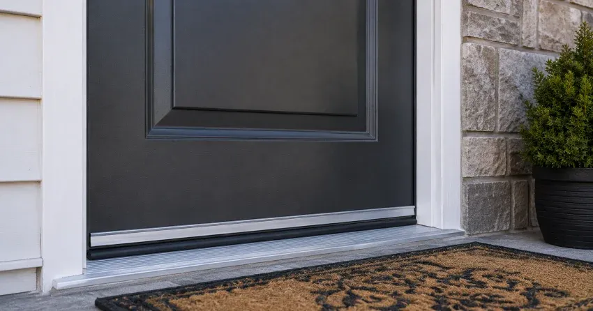 technician replacing worn door weatherstripping in Forest Road, Stratford home