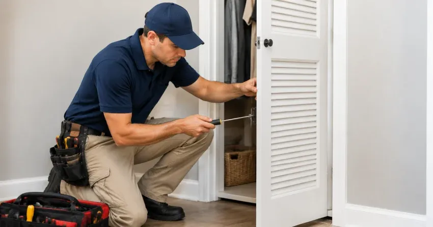 technician repairing doorbell button and wiring in North Pointe Estates, Stratford