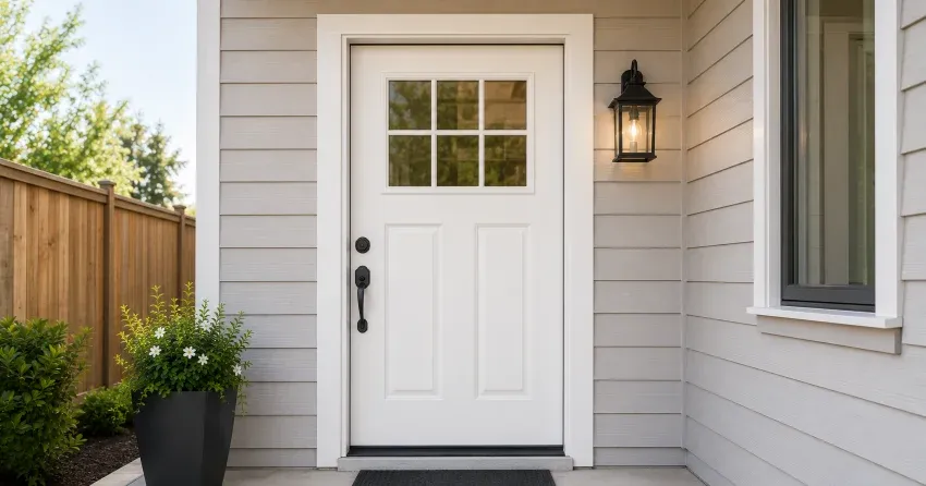 technician installing exterior door frame in Stratford