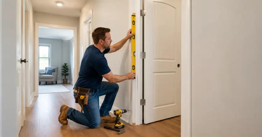 technician installing a pre-hung interior door in a home hallway Avon West and Sir Adam Beck Road Area, Stratford