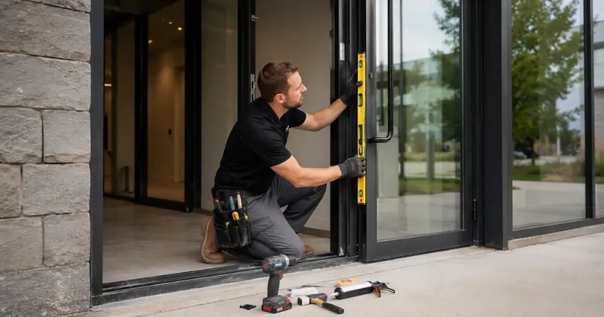 commercial glass door frame installation Poet & Perth, Stratford