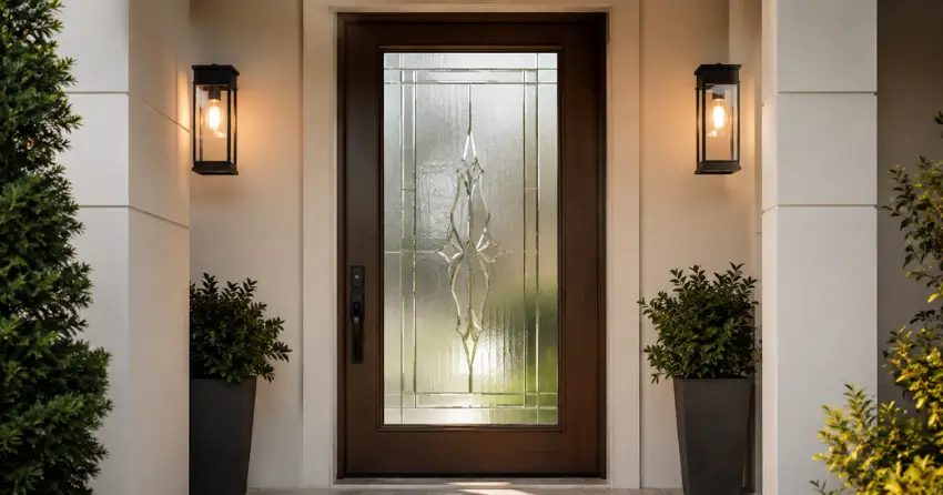 decorative frosted glass panel installed in a front door in Forest Road, Stratford
