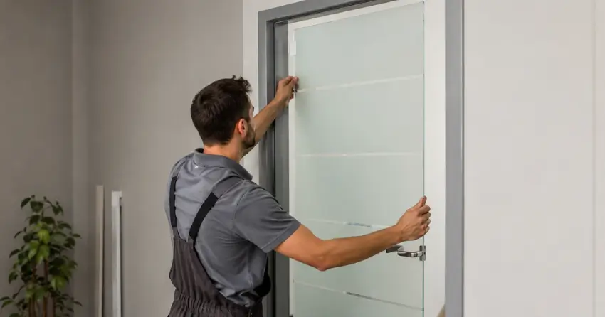 frosted glass interior door panel installation in Stratford