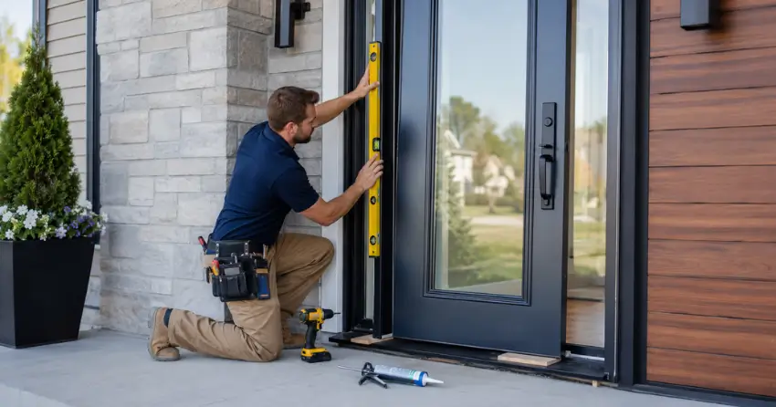 glass outside door installation with energy-efficient double-pane glazing in North Pointe Estates, Stratford