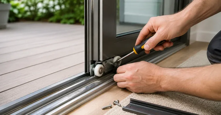 sliding door fix Devon Street Area, Stratford technician diagnosing track issue