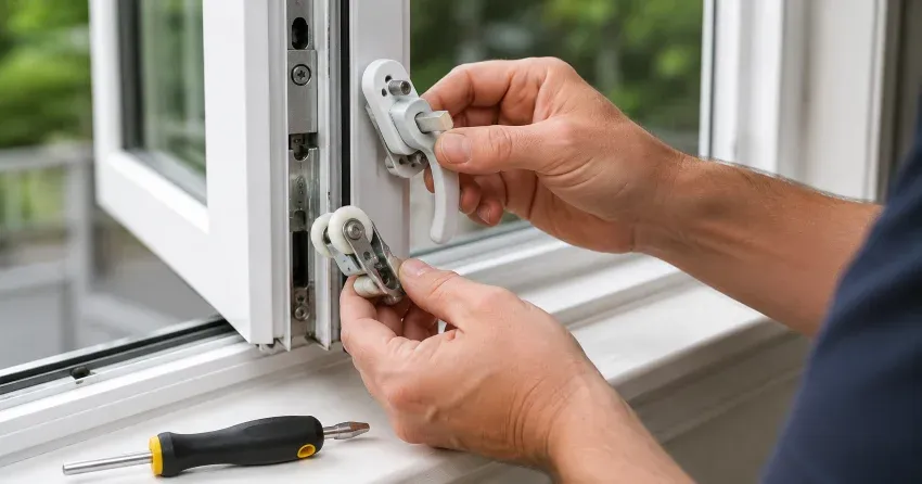 technician performing broken window repair Stratford on a sliding window