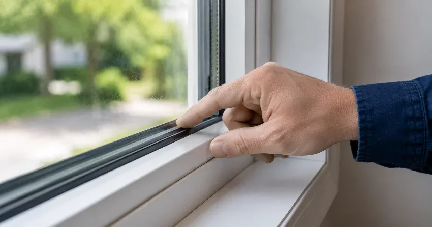technician inspecting window glass seal in Stratford
