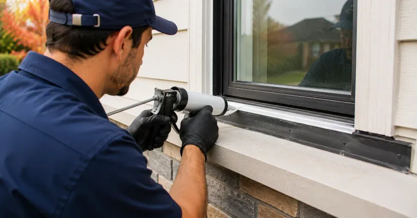 technician inspecting window flashing for leak source in Stratford