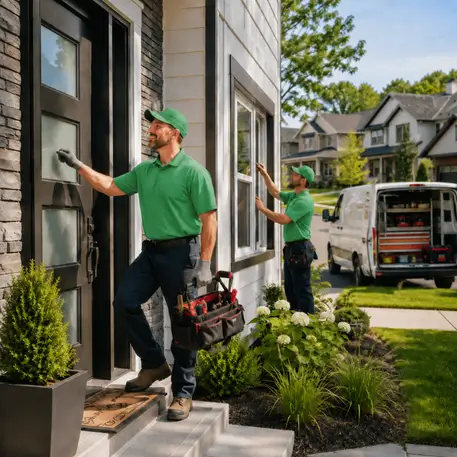 Technicians who live locally working on doors, windows and glazing across the service area