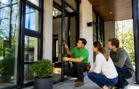 Modern home exterior with floor-to-ceiling windows by Windows & Doors Stratford